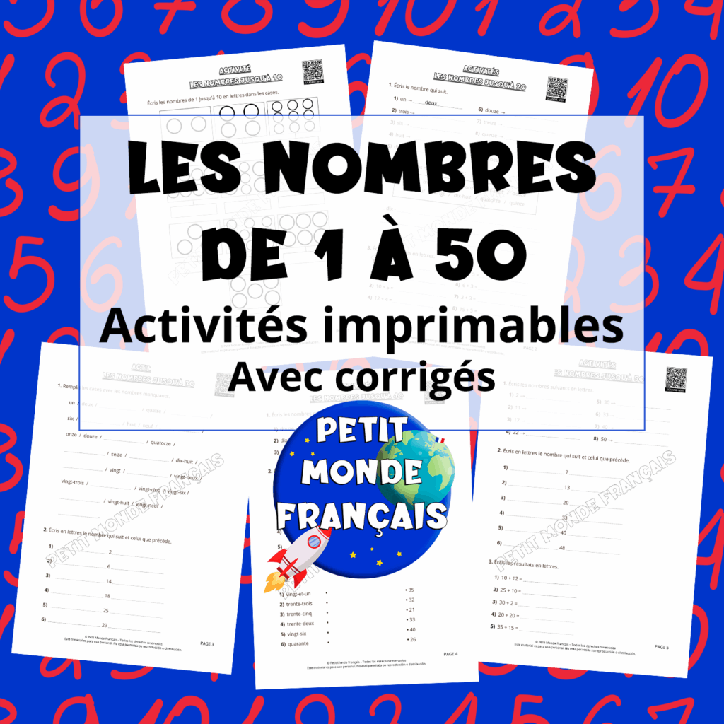 Fichas de actividades - Los números hasta 50 en francés con Petit Monde Français