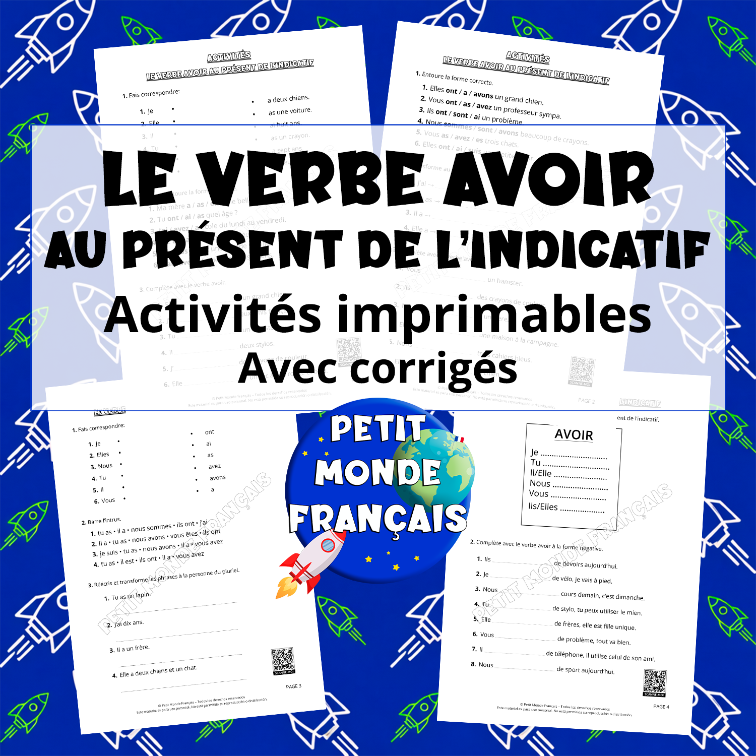 Fichas de actividades - El verbo avoir en el presente del indicativo en francés con Petit Monde Français