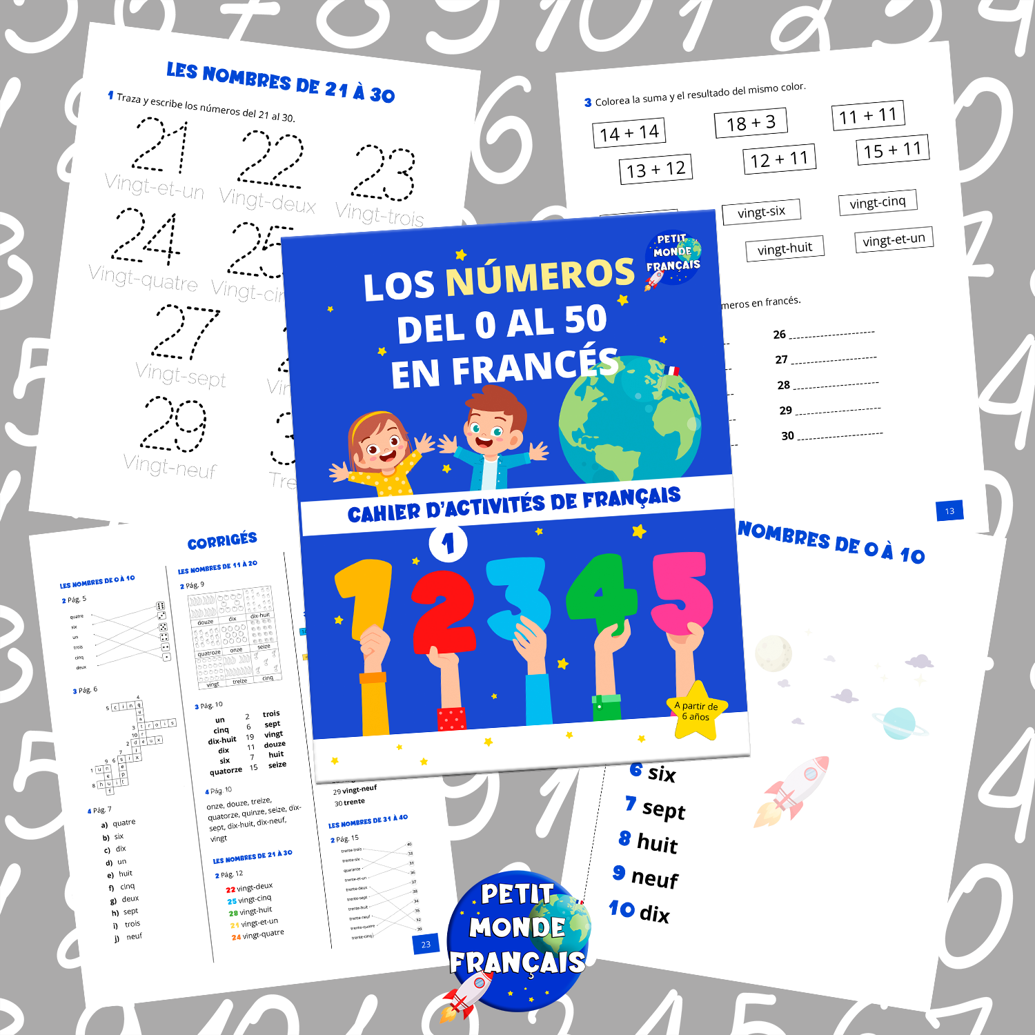 Cuaderno de actividades: Los números del 0 al 50 en francés de Petit Monde Français