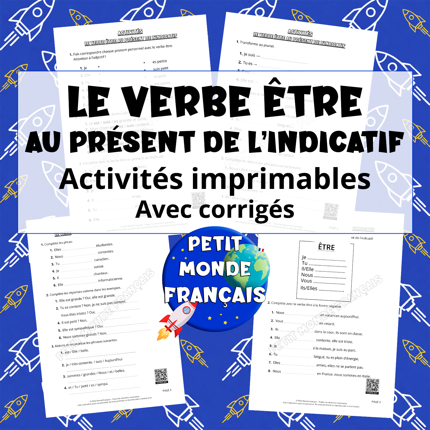 Fichas de actividades - El verbo être en el presente del indicativo en francés con Petit Monde Français