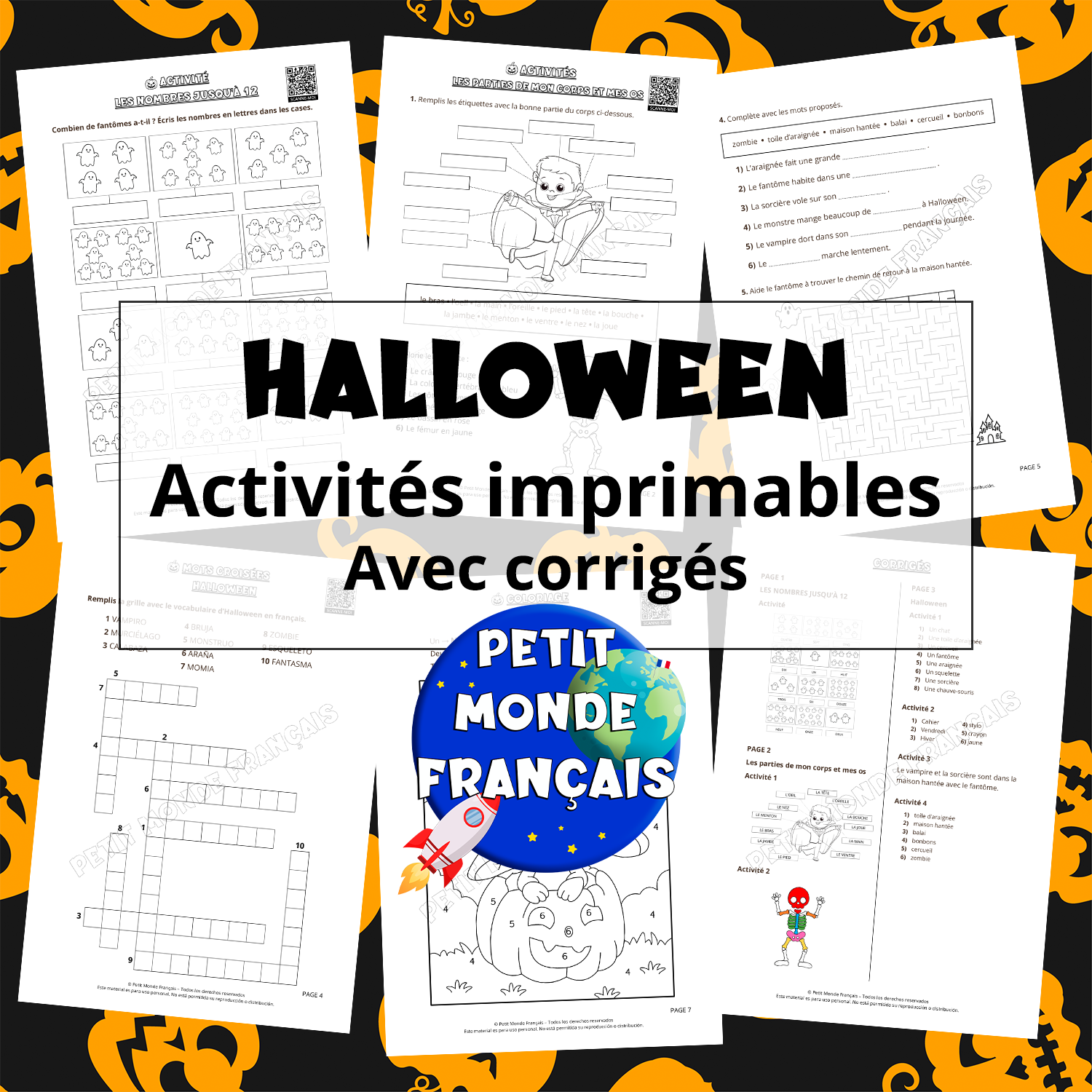 Fichas de actividades para Halloween de Petit Monde Français