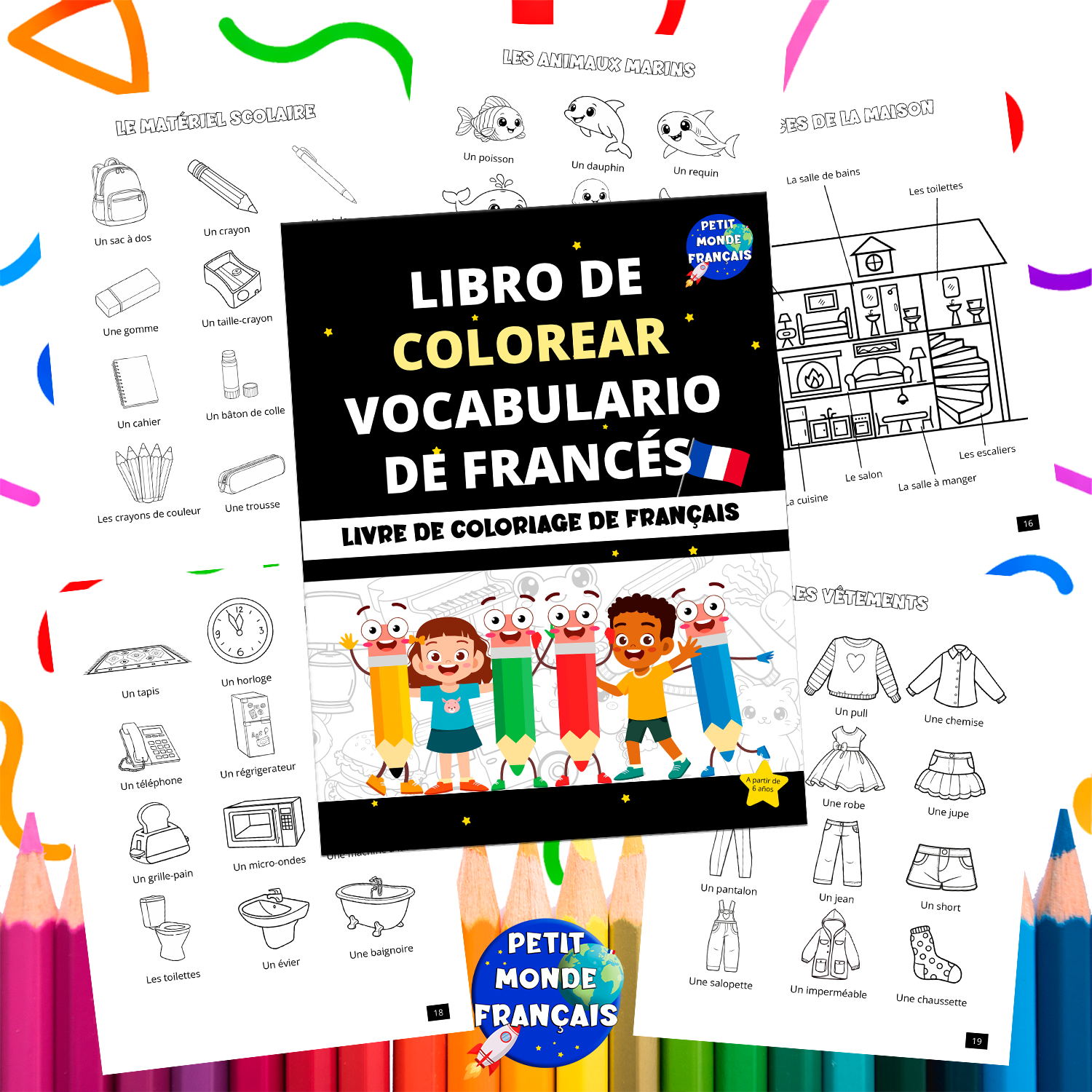 Cuaderno de colorear - Vocabulario de francés de Petit Monde Français